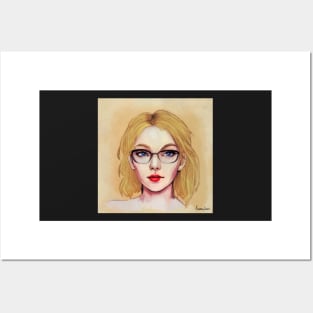 Pretty Blue Eyed Lady with Glasses Posters and Art